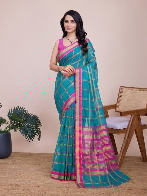 Anjaneya Sarees Blue Cotton Silk Saree with Unstiched Blouse-picture-13