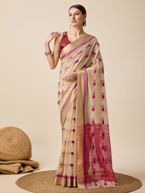Anjaneya Sarees Beige Cotton Silk Saree with Unstiched Blouse-picture-45