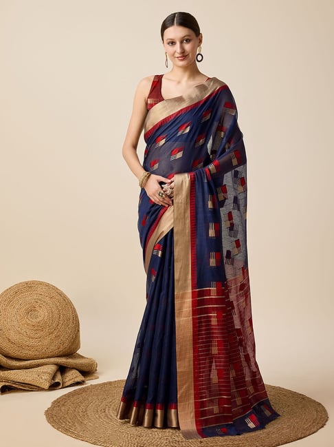 Anjaneya Sarees Navy Cotton Silk Saree with Unstiched Blouse-picture-44