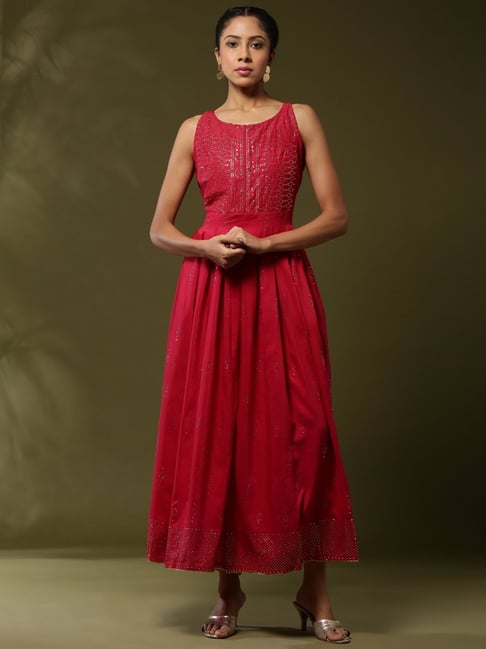 Abhishti Red Embellished Sleeveless Jumpsuit