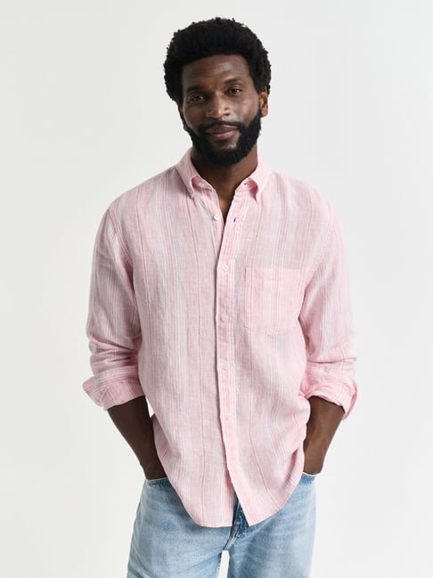Buy Gant Pink Linen Regular Fit Striped Shirt for Mens Online