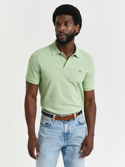 GANT Men Solid Polo Collar Pique Cotton Green T-shirt-picture-20