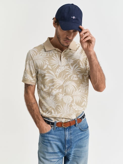 Gant Beige Cotton Regular Fit Printed Polo T-Shirt-picture-20