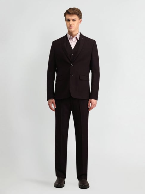 Arrow Maroon Regular Fit Checks Three Piece Suit-picture-12