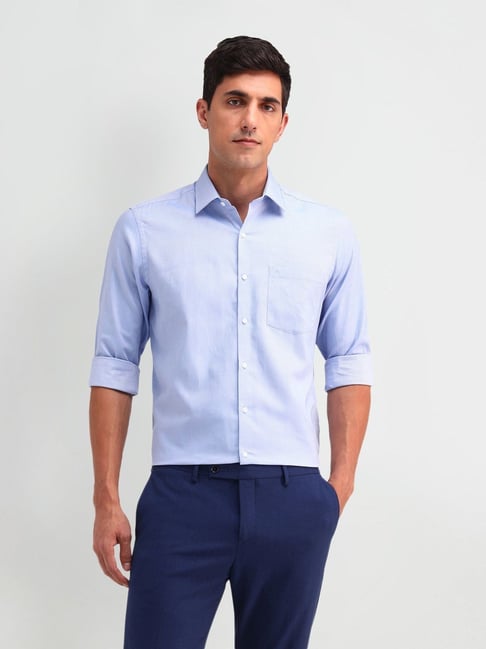 Arrow Blue Cotton Slim Fit Texture Shirt-picture-47