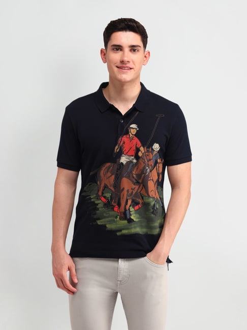 U.S. Polo Assn. Denim Co. Blue Cotton Slim Fit Printed Polo T-Shirt