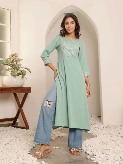 Varanga Sea Green Printed Kurta-picture-25