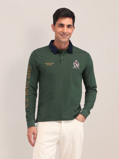 Buy Polo Green Cotton Slim Fit Polo T-Shirt for Mens