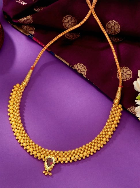 P.N.Gadgil Jewellers Kolhapuri Yellow Gold Thushi Necklace For Women
