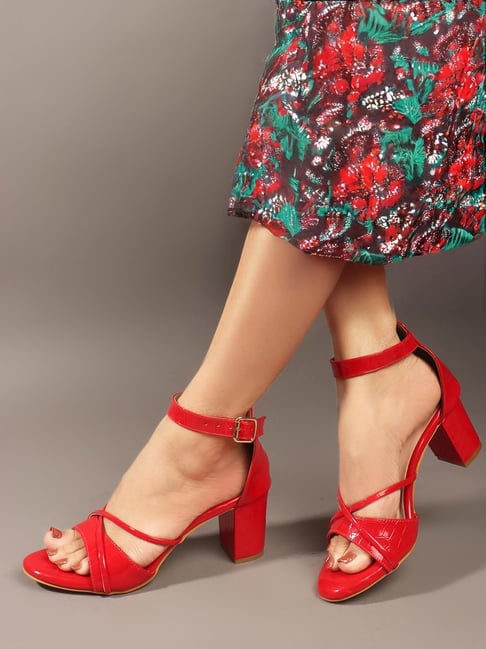 Buy Carlton London Women's Red Ankle Strap Sandals for Women at