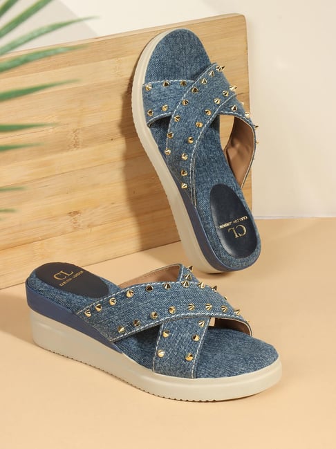 Carlton London Women's Blue Cross Strap Wedges-picture-23