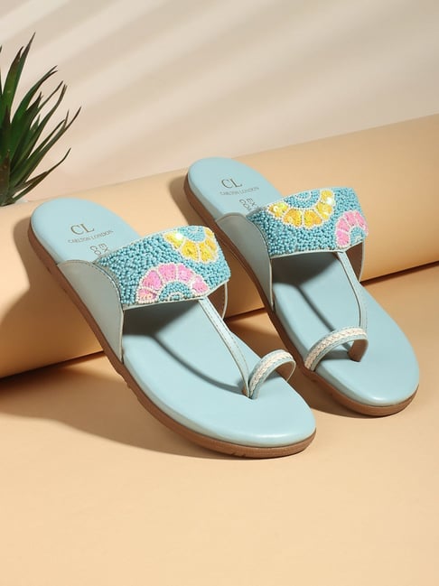 Carlton London Women's Sky Blue Toe Ring Sandals-picture-37