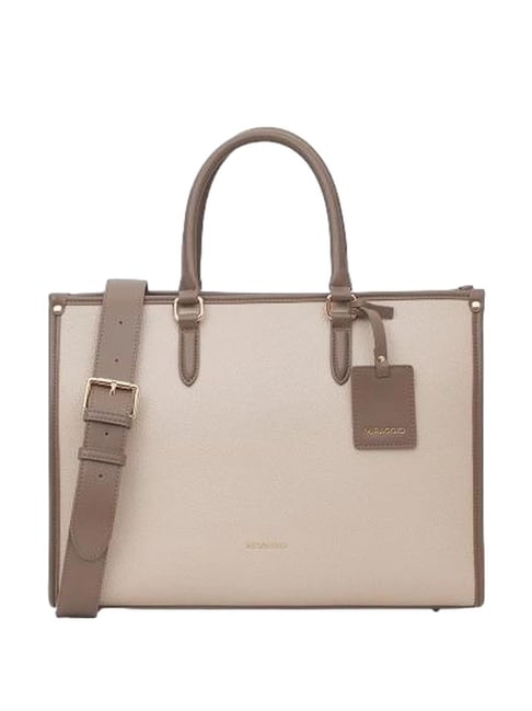 Miraggio Beige Solid Large Tote Handbag