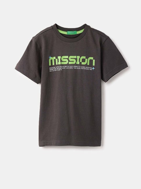 United Colors of Benetton Boys Black Cotton Printed Tshirt