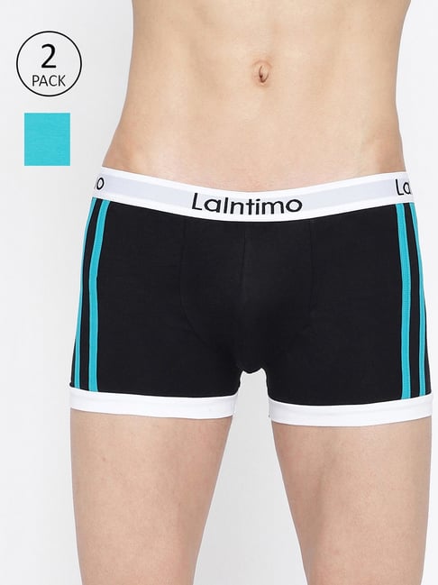 La Intimo Black & Teal Blue Comfort Fit Striped Trunks - Pack Of 2-picture-10