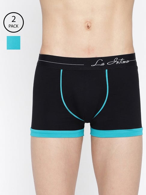La Intimo Black & Teal Blue Comfort Fit Trunks - Pack Of 2-picture-12