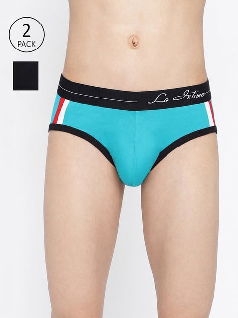 La Intimo Black & Teal Blue Comfort Fit Briefs - Pack Of 2-picture-18