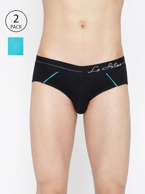 La Intimo Black & Teal Blue Comfort Fit Briefs - Pack Of 2-picture-16