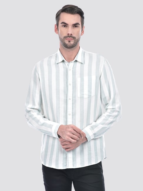 Numero Uno Mint & White Regular Fit Striped Shirt-picture-34