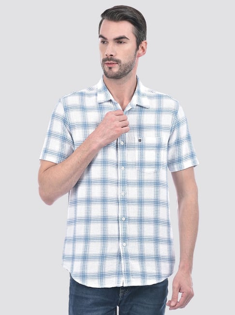 Numero Uno White Cotton Slim Fit Checks Shirt-picture-40