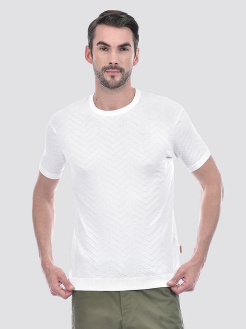 Numero Uno Off White Cotton Regular Fit Textured T-Shirt-picture-22