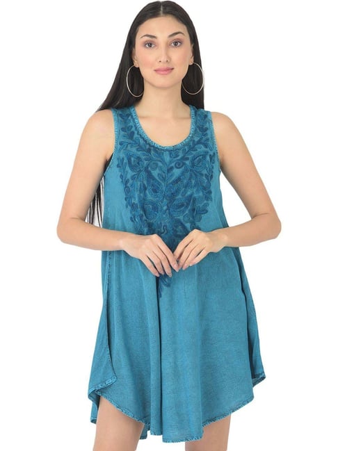 Veldress Blue Embroidered A-Line Dress-picture-34