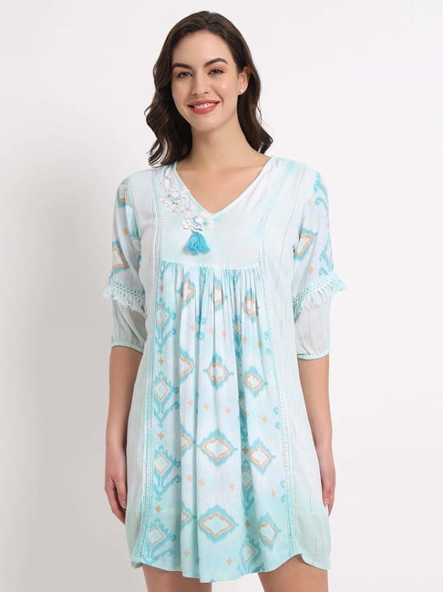 Veldress Blue Printed A-Line Dress-picture-12