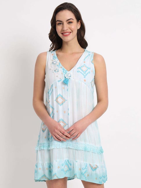 Veldress Blue Printed A-Line Dress-picture-15