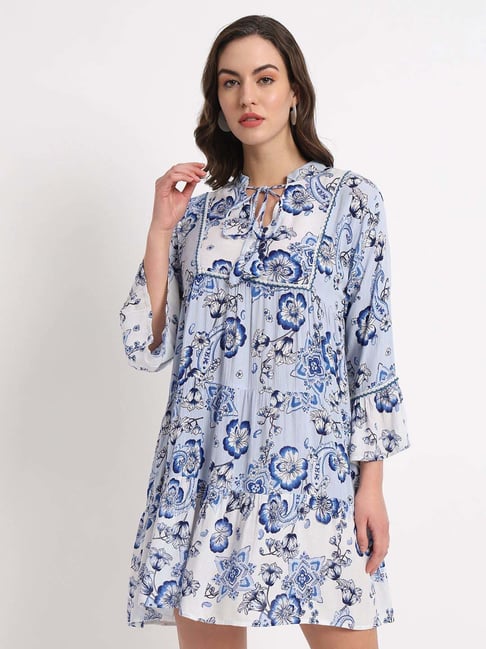 Veldress Blue Printed A-Line Dress-picture-14