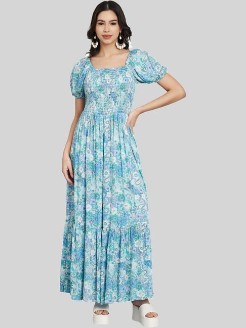 Veldress Blue Printed A-Line Dress-picture-20