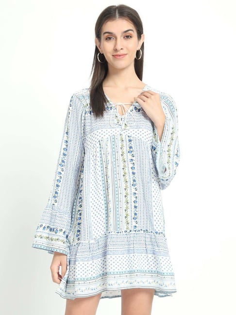 Veldress Blue Printed A-Line Dress-picture-17