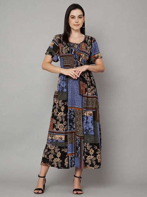 Veldress Blue Printed A-Line Dress-picture-18