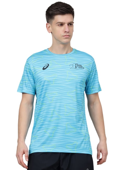 Buy Asics Blue Regular Fit Printed Sports T-Shirt for Mens Online