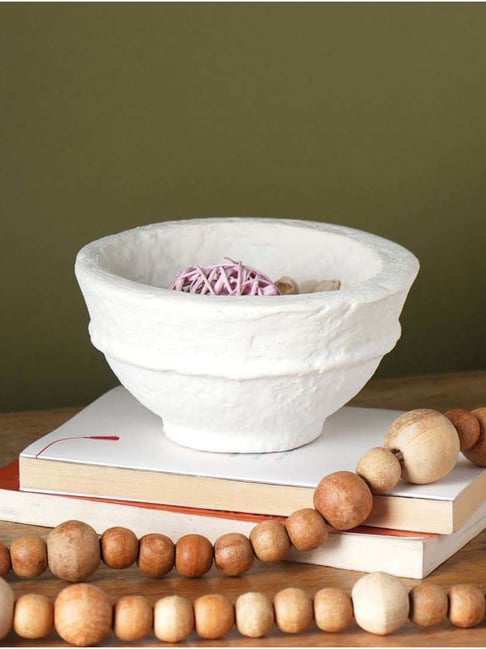 FIG Living White Paper Mache Decor Bowl