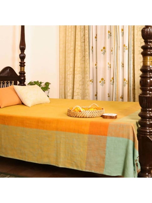 Peepul Tree Citrine Yellow Cotton 300 TC Marigold Collection Bed Cover