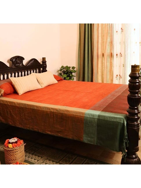 Peepul Tree Marigold Rust Cotton Bed Cover | Marigold Collection