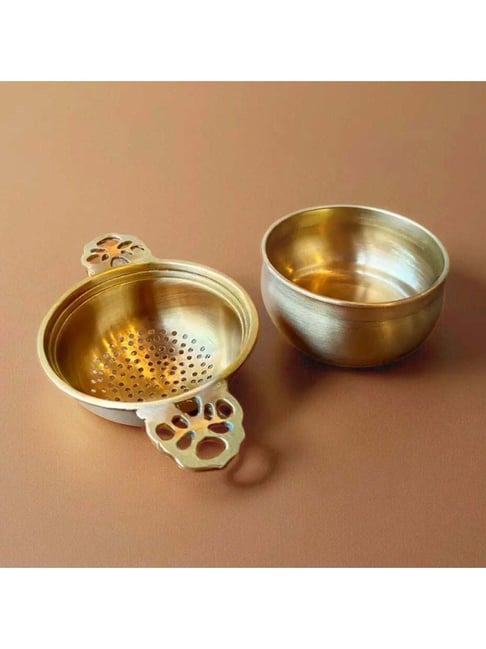Peepul Tree Gold Brass Tea Strainer & Bowl