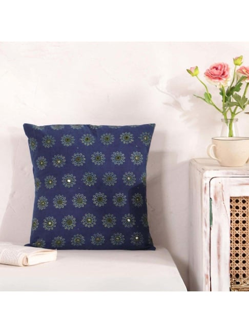 Peepul Tree Indigo & Green Pure Cotton Printed Cushion Cover-picture-38
