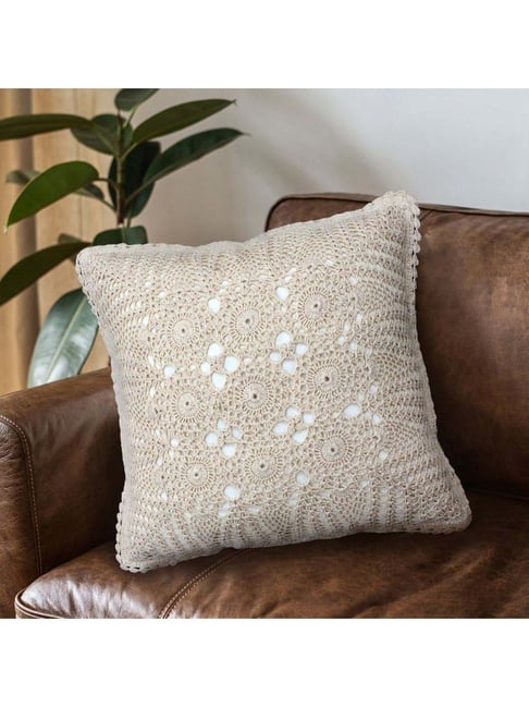 Peepul Tree Crochet Cotton Cushion Cover in White (Set of 1/2/4) | 16 x 16 inches | Handmade-picture-34