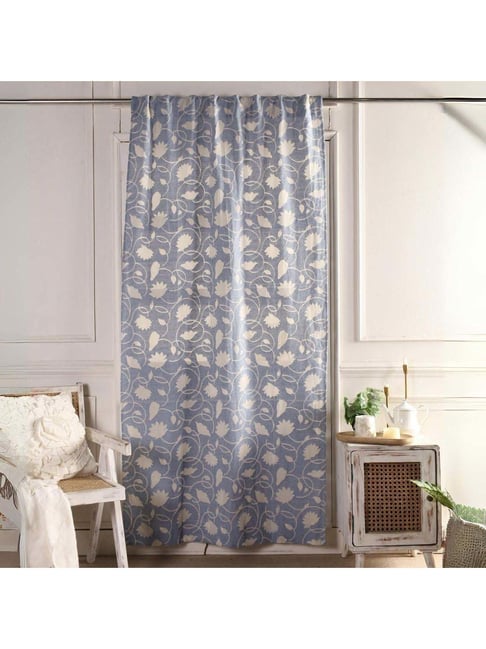 Peepul Tree Blue & White Pure Cotton Handcrafted Sheer Curtain