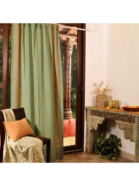 Peepul Tree Sage Teal Pure Cotton Marigold Collection Door Curtains - Set of 2-picture-17