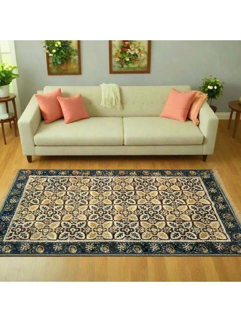 Buy Peepul Tree Indigo Pure Cotton Handcrafted Kalamkari Print Rug