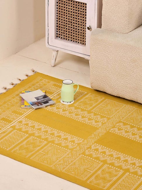 Peepul Tree Honey Mustard Pure Cotton Handprinted Rug