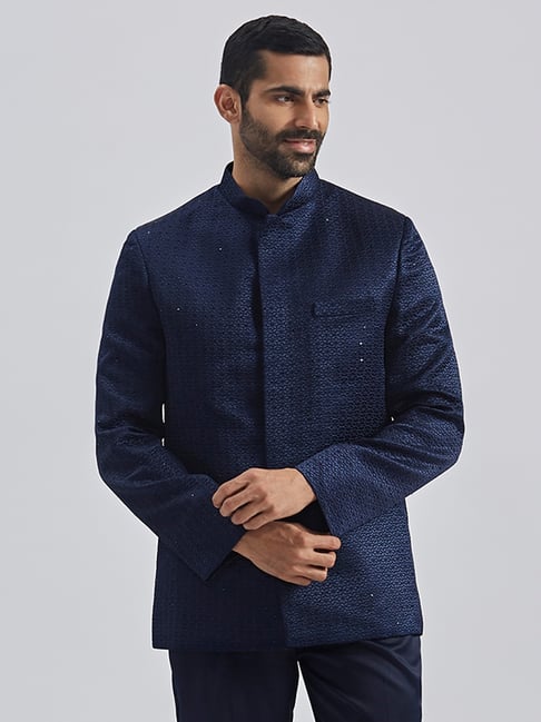 VASTRAMAY Navy Blue Regular Fit Embroidery Jodhpuri