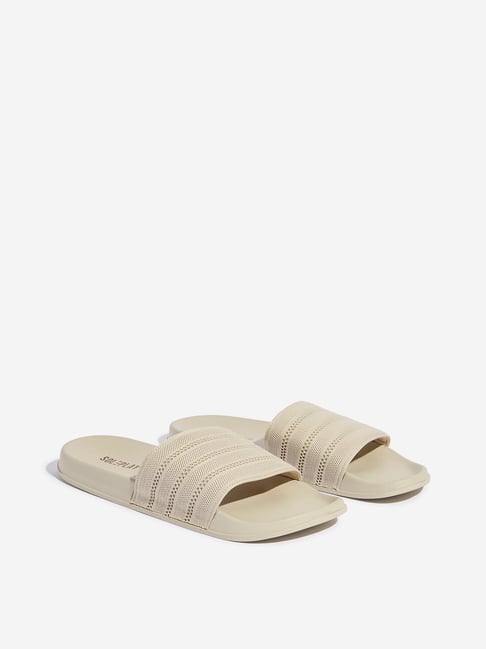 SOLEPLAY by Westside Beige Knit-Textured Slides