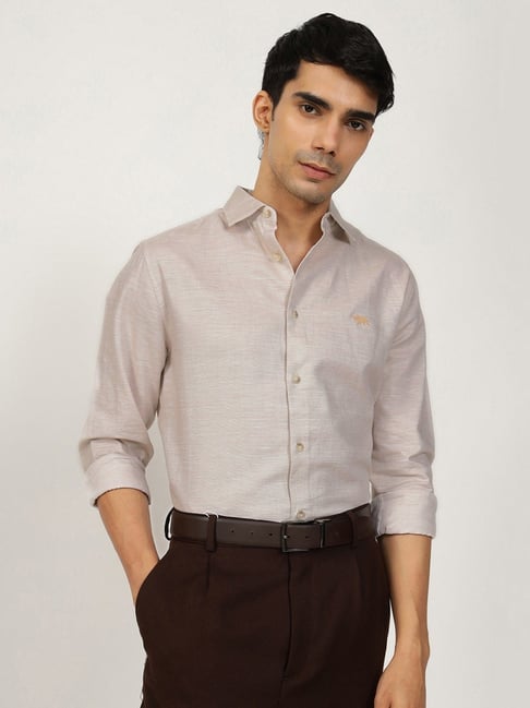 Andamen Beige Cotton Slim Fit Shirt-picture-14