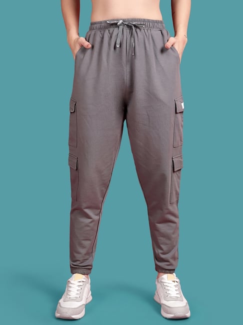 Buy TWIN BIRDS Elephant Grey Solid Baggy Fit Joggers for Women