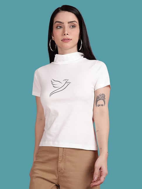 TWIN BIRDS Cream Print Short Sleeve T-Shirt
