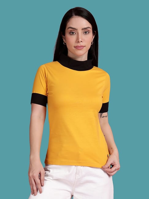 TWIN BIRDS Mustard Color-Block Short Sleeve T-Shirt
