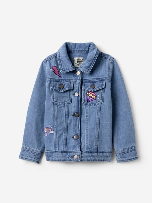The Souled Store Girls Blue Cotton Embroidery Denim Jacket-picture-25